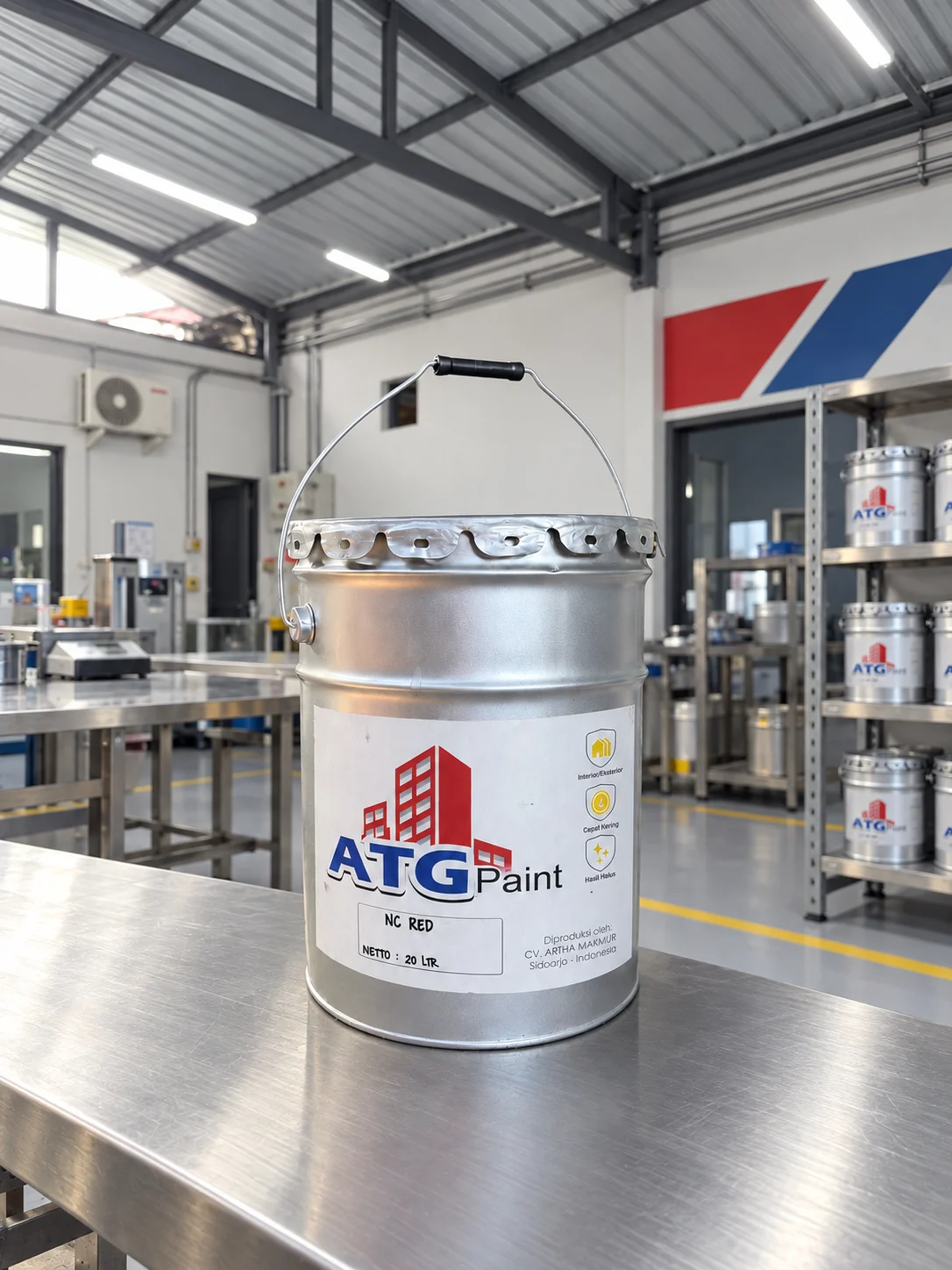 Kaleng cat ATG Paint di area produksi